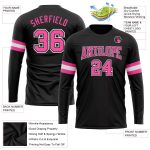 Personalized Black Long Sleeve Performance T-Shirt in Pink and White Personalized Black Pink-White Long Sleeve Performance