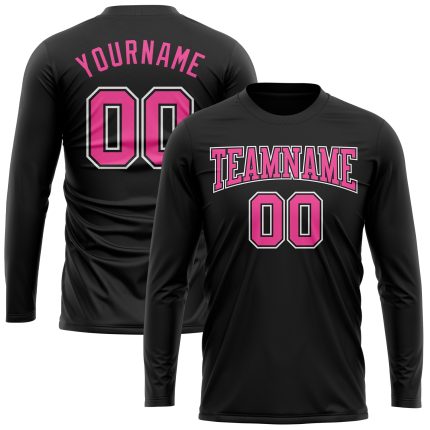 Custom Name and Number Personalized Long Sleeve Performance T-Shirt Black Pink-White Personalized Black Pink-White Long Sleeve