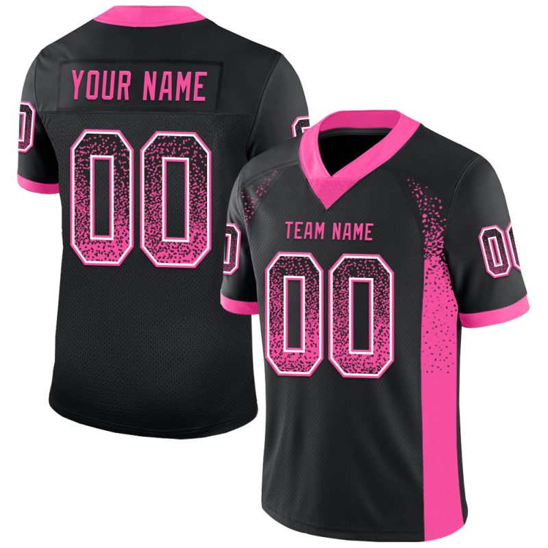 Custom Name & Number Black Pink-White Mesh Drift Fashion Football Jersey - Personalized Team Jersey Personalized Black Pink-White