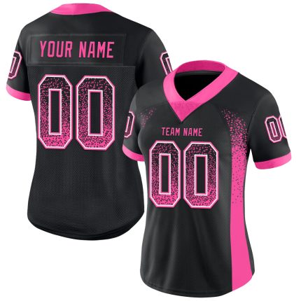 Custom Name & Number Black Pink-White Mesh Drift Fashion Football Jersey - Personalized Team Jersey Personalized Black Pink-White