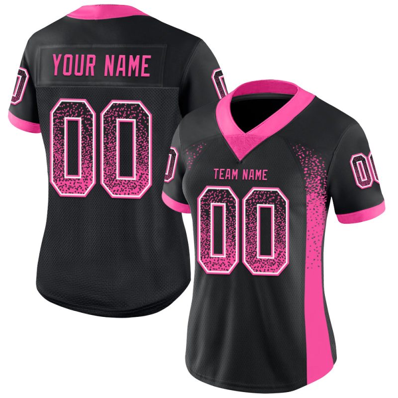 Custom Name & Number Black Pink-White Mesh Drift Fashion Football Jersey - Personalized Team Jersey Personalized Black Pink-White