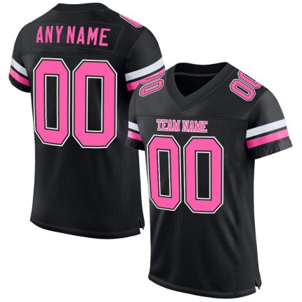 Personalized Black and White Football Jersey - Custom Mesh Style Personalized Black Pink-White Mesh Football Jersey