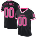 Personalized Black Pink White Throwback Football Jersey Mesh Design Personalized Black Pink-White Mesh Throwback Football