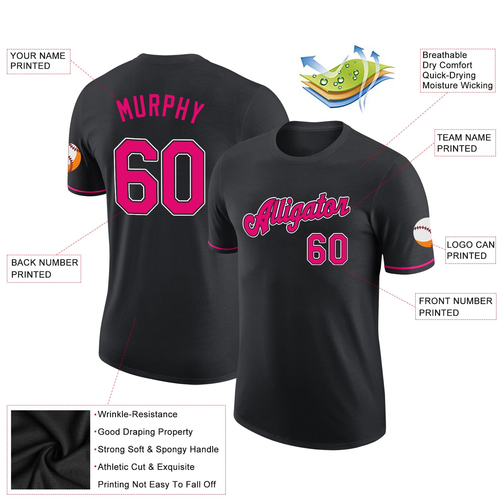 Personalized Black Pink-White Performance T-Shirt Personalized Black Pink and White Performance T-Shirt for Men and Women Personalized Black Pink-White Performance T-Shirt - Image 3