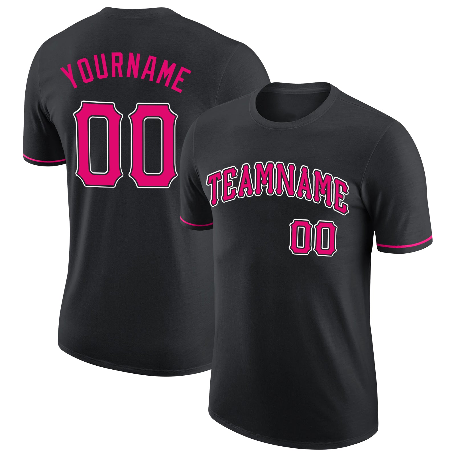 Custom Name and Number Performance T-Shirt in Black Pink-White - Personalized Team Apparel Personalized Black Pink-White