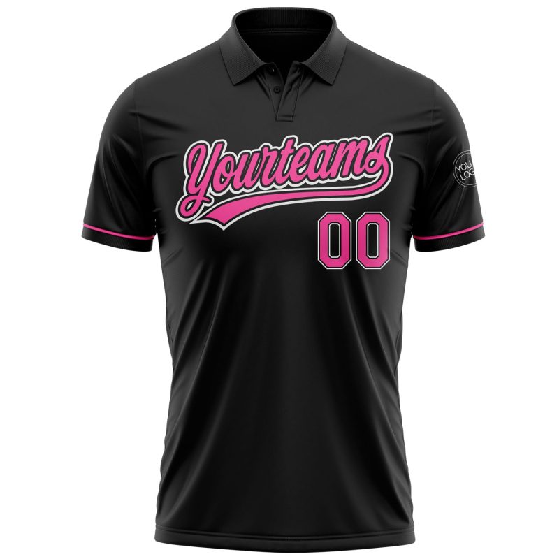 Personalized Vapor Golf Polo Shirt in Black Pink-White for Performance Wear Personalized Black Pink-White Performance Vapor