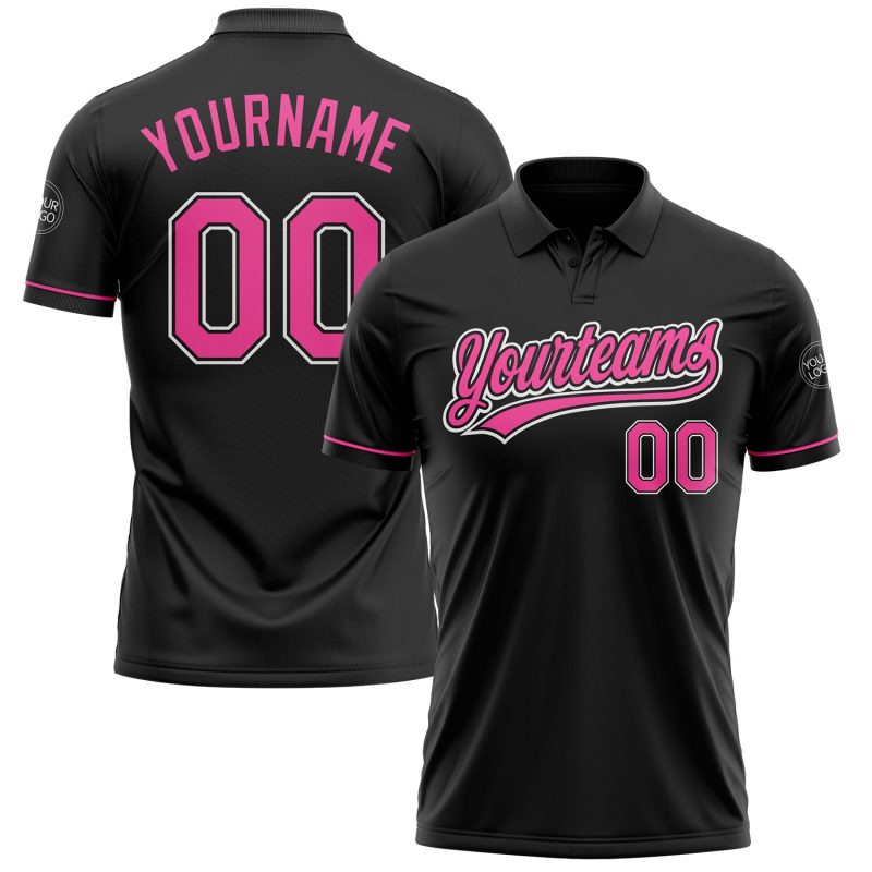 Personalized Vapor Golf Polo Shirt in Black Pink-White for Performance Wear Personalized Black Pink-White Performance Vapor