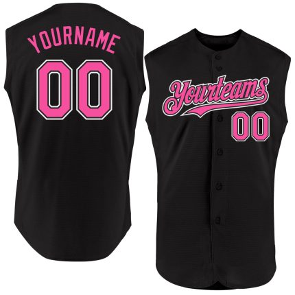 Custom Black Pink-White Baseball Jersey for Women - Sleeveless Design Personalized Black Pink-White Sleeveless Baseball Jersey