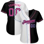 Personalized Black Pink White Split Fashion Baseball Jersey for Women Personalized Black Pink-White Split Fashion Baseball