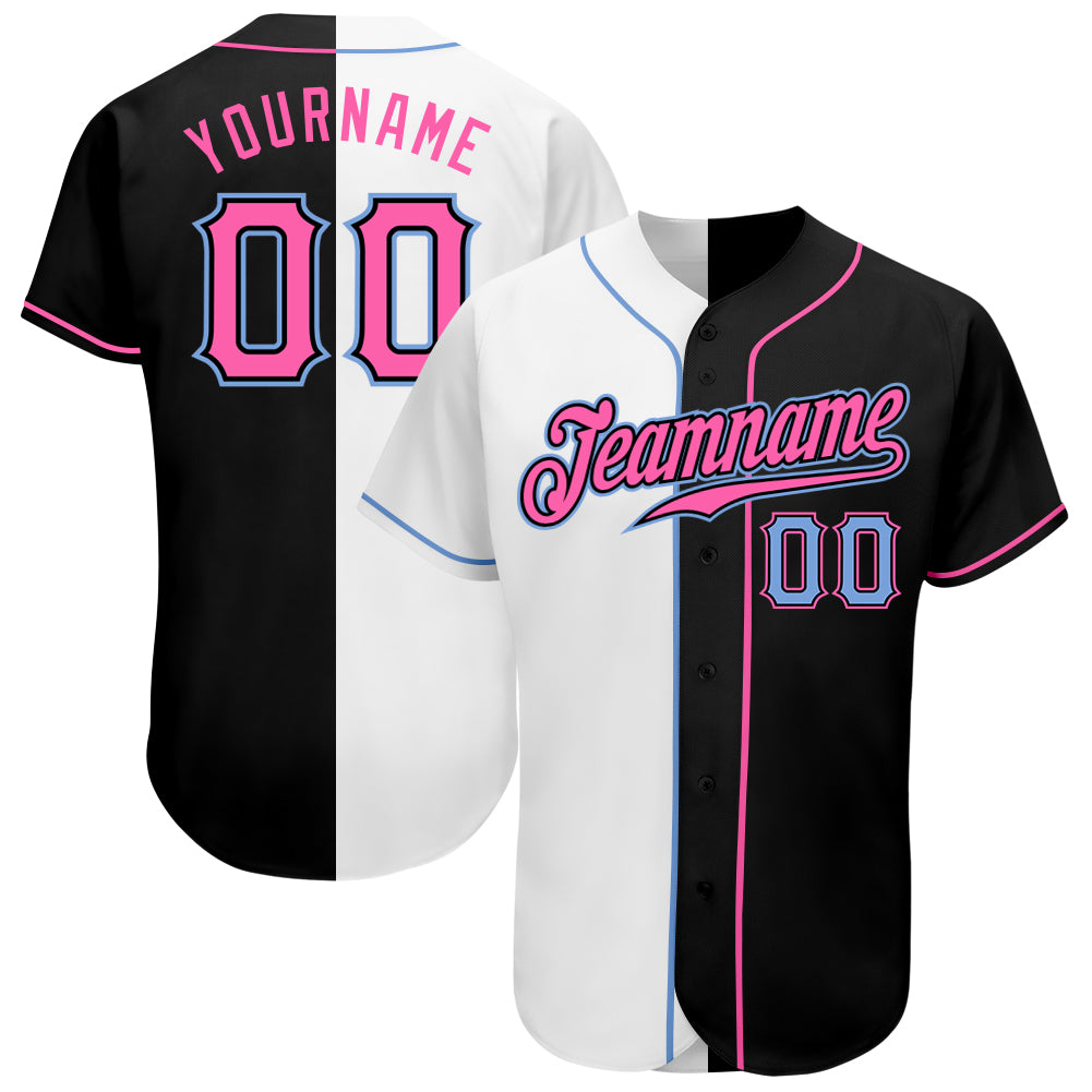 Personalized Black Pink White Split Fashion Baseball Jersey for Women Personalized Black Pink-White Split Fashion Baseball