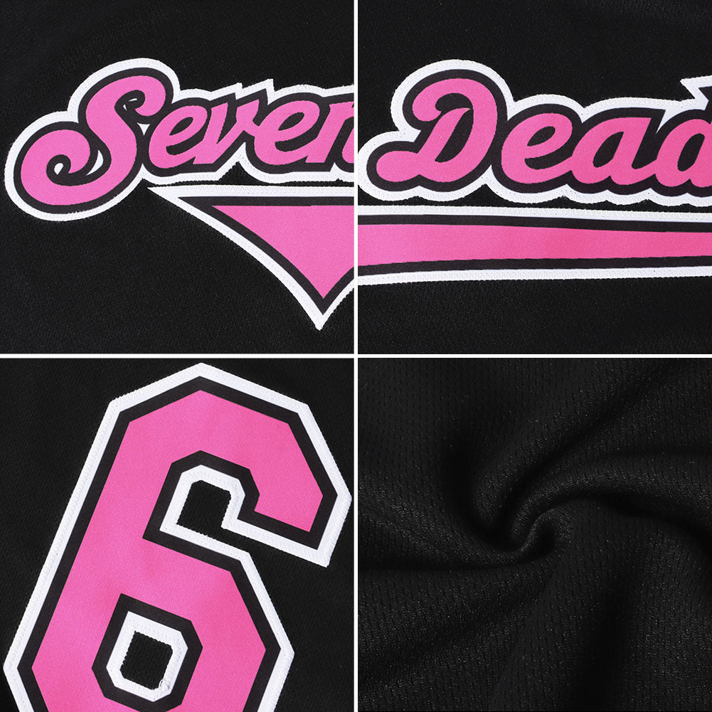 Personalized Black Pink White Baseball Jersey Shirt - Throwback Rib-Knit Design Personalized Black Pink-White Throwback Rib-Knit - Image 7