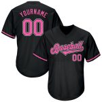Personalized Black Pink White Baseball Jersey Shirt - Throwback Rib-Knit Design Personalized Black Pink-White Throwback Rib-Knit