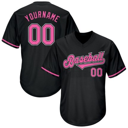 Personalized Black Pink White Baseball Jersey Shirt - Throwback Rib-Knit Design Personalized Black Pink-White Throwback Rib-Knit