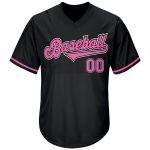 Personalized Black Pink White Baseball Jersey Shirt - Throwback Rib-Knit Design Personalized Black Pink-White Throwback Rib-Knit