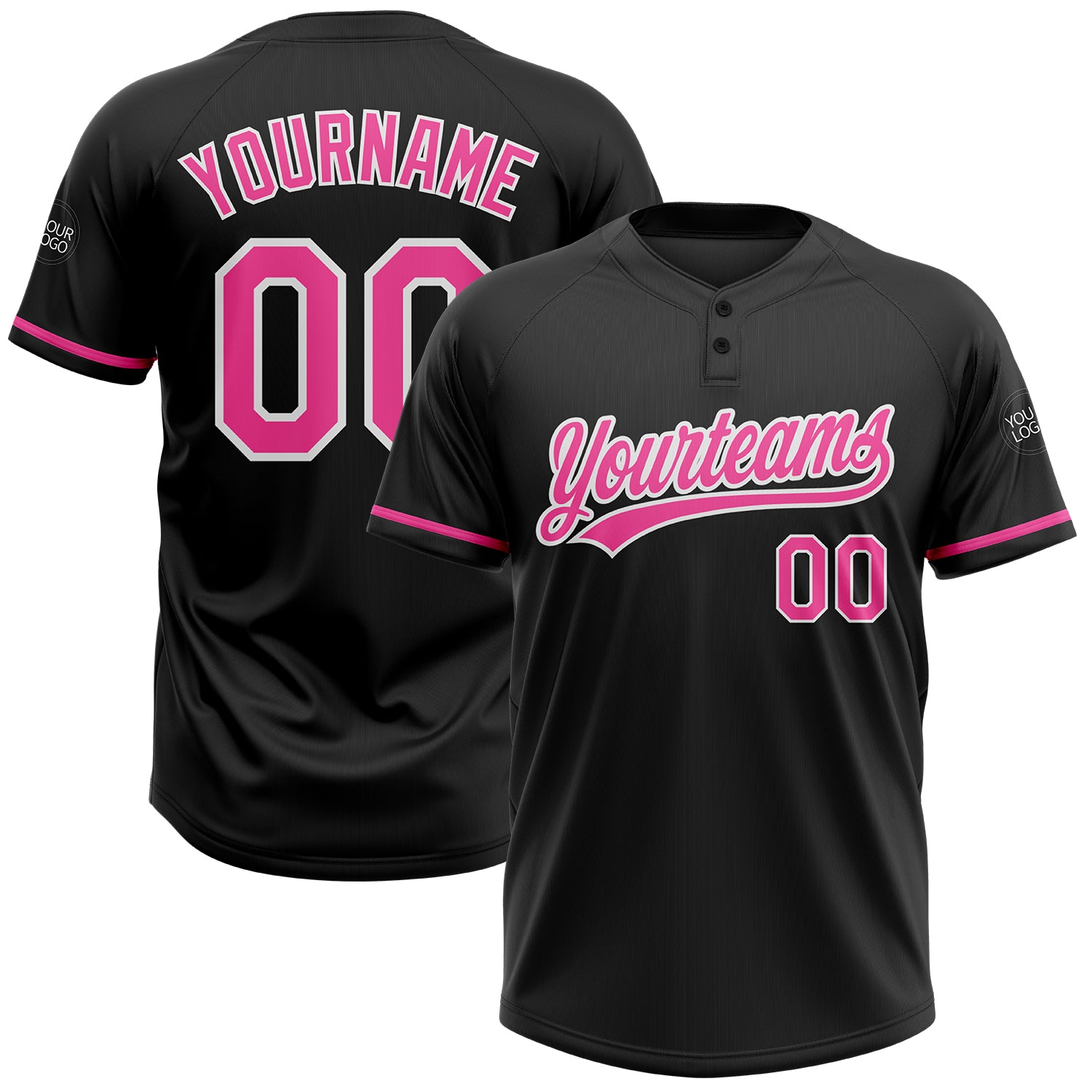 Personalized Black Softball Jersey Unisex Two-Button in Pink-White Design Personalized Black Pink-White Two-Button Unisex