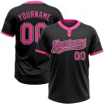 Custom Black Pink White Softball Jersey Unisex Two-Button Design Personalized Black Pink-White Two-Button Unisex Softball