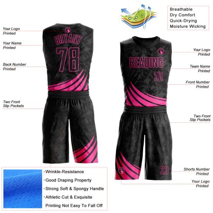 Custom Black Pink Basketball Jersey Sublimation Wind Shapes Round Neck Suit Personalized Black Pink Wind Shapes Round Neck