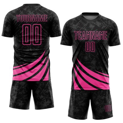 Personalized Soccer Jersey - Black Pink Wind Shapes Sublimation Uniform Personalized Black Pink Wind Shapes Sublimation Soccer