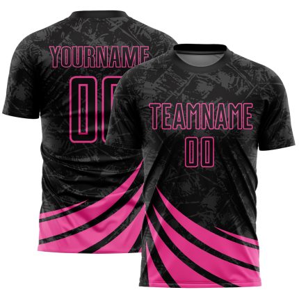 Personalized Soccer Jersey - Black Pink Wind Shapes Sublimation Uniform Personalized Black Pink Wind Shapes Sublimation Soccer