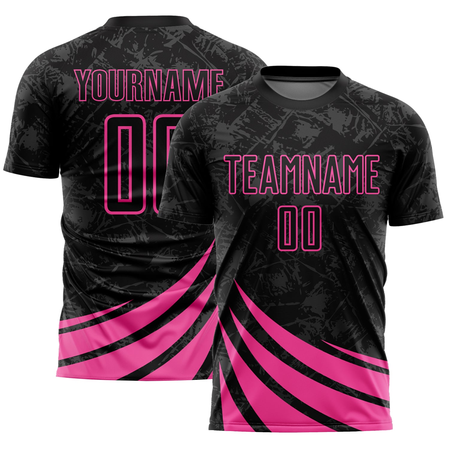 Custom Name and Number Black Pink Soccer Jersey - Personalized Wind Shapes Sublimation Uniform Personalized Black Pink Wind