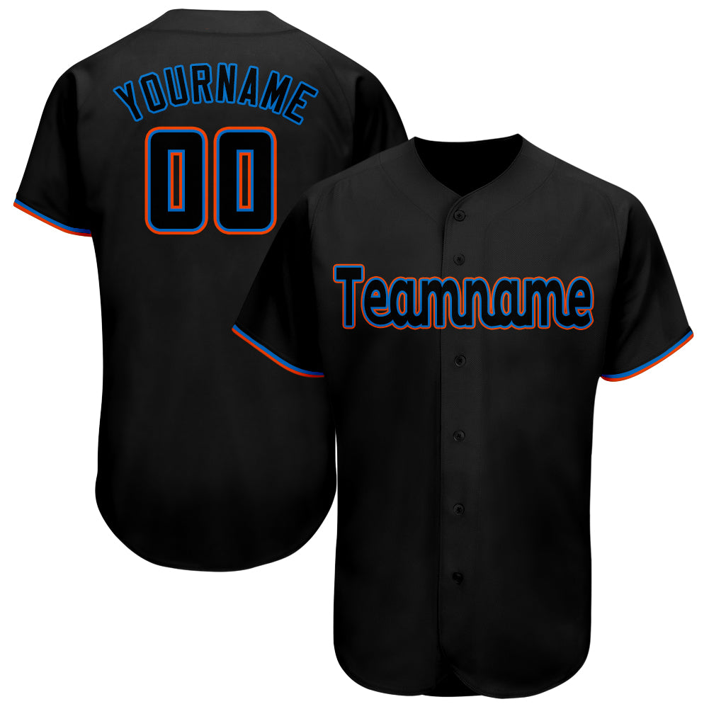 Custom Name Number Baseball Jersey Black Powder Blue Orange Personalized Team Personalized Black Powder Blue-Orange Baseball