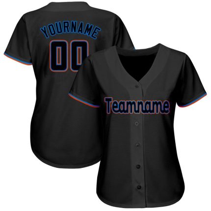 Personalized Black and Powder Blue-Orange Baseball Jersey for Men and Women Personalized Black Powder Blue-Orange Baseball