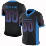 Personalized Custom Football Jersey with Name and Number - Black Powder Blue-Red Mesh Drift Style Personalized Black Powder
