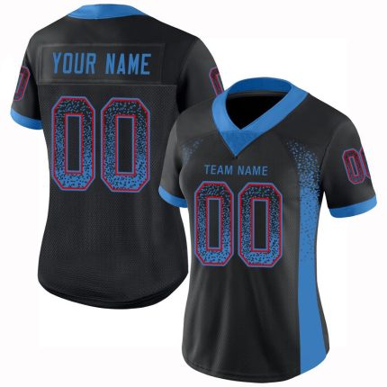 Personalized Custom Football Jersey with Name and Number - Black Powder Blue-Red Mesh Drift Style Personalized Black Powder