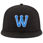 Custom Black Powder Blue-White Stitched Snapback Hat Adjustable Fit Personalized Black Powder Blue-White Stitched Adjustable