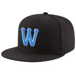 Custom Black Powder Blue-White Stitched Snapback Hat Adjustable Fit Personalized Black Powder Blue-White Stitched Adjustable