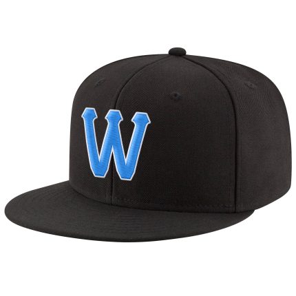 Custom Black Powder Blue-White Stitched Snapback Hat Adjustable Fit Personalized Black Powder Blue-White Stitched Adjustable