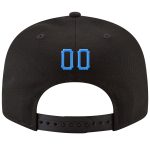Custom Black Powder Blue-White Stitched Snapback Hat Adjustable Fit Personalized Black Powder Blue-White Stitched Adjustable