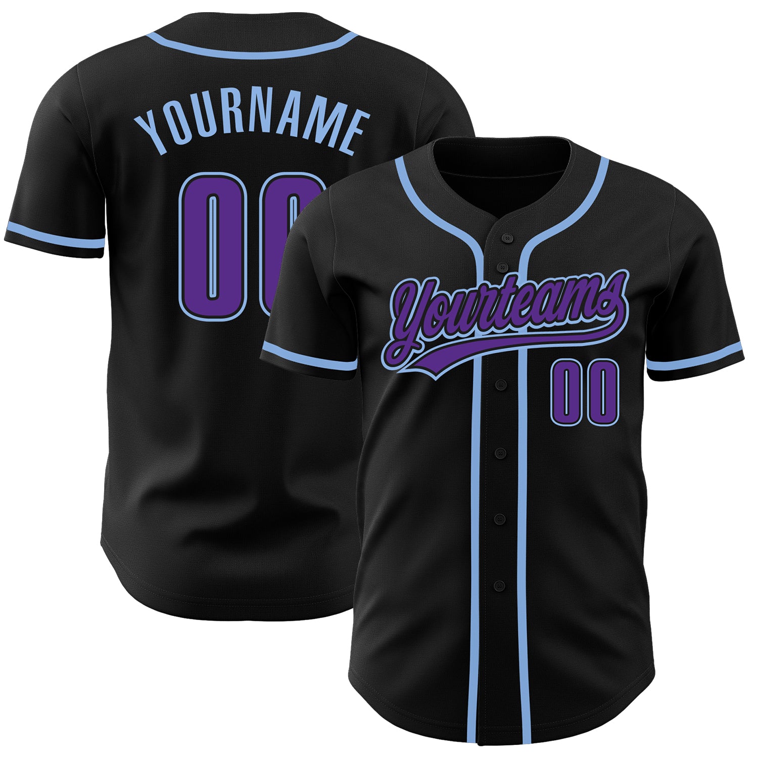 Customizable Authentic Baseball Jersey - Personalized Black Purple Light Blue with Custom Name & Number Personalized Black