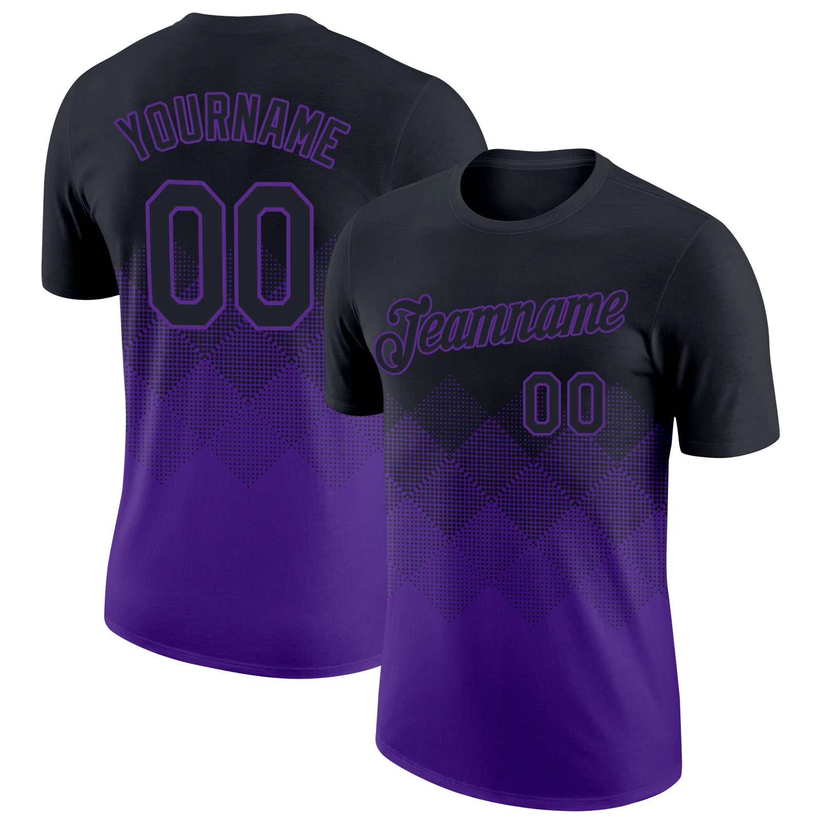 Personalized 3D Gradient Black Purple Performance T-Shirt, Custom Square Shapes Design Personalized Black Purple 3D Gradient
