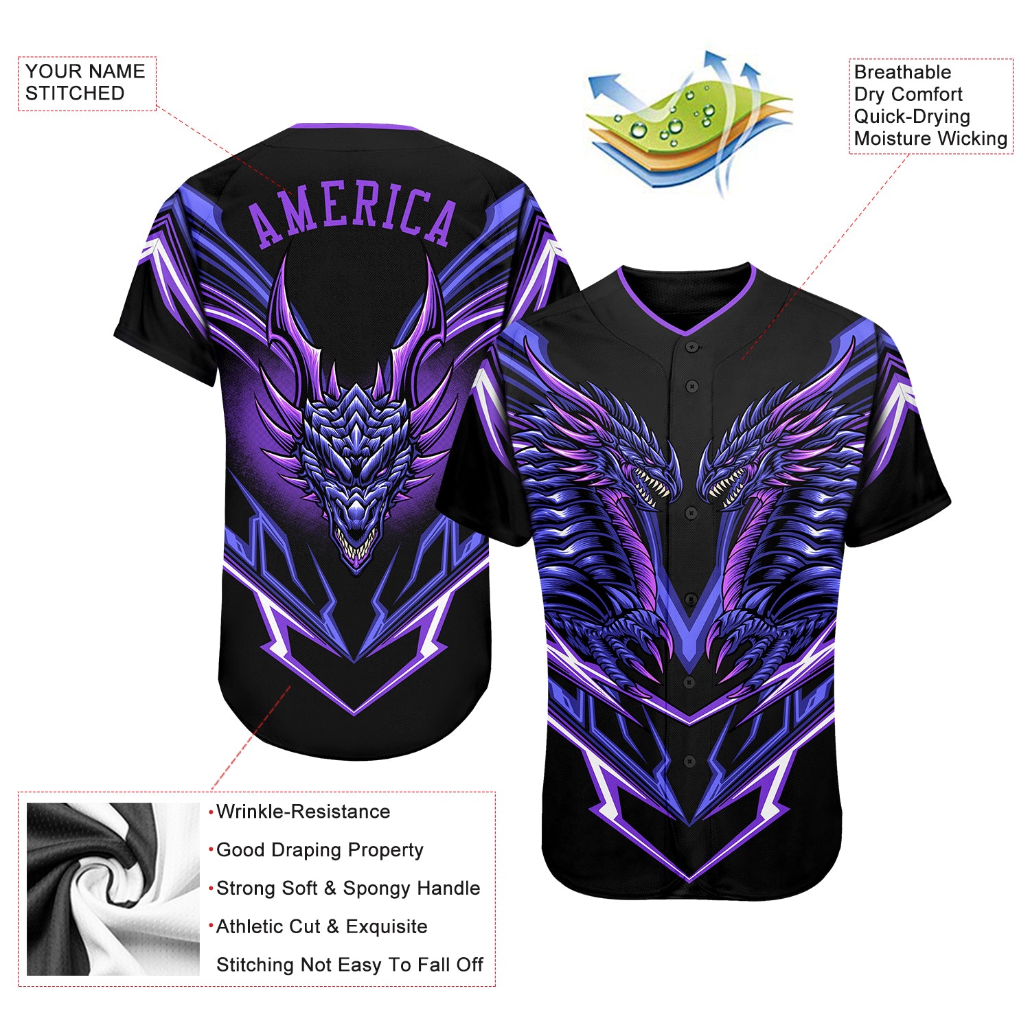Personalized Black Purple 3D Monster Authentic Baseball Jersey Team Custom Name and Number Custom Name and Number Personalized Black Purple 3D Monster Baseball Jersey Authentic Team Gear Personalized Black Purple - Image 3