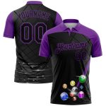 Personalized 3D Pattern Billiards Polo Shirt with Custom Name and Number - Black Purple Performance Team Wear Personalized