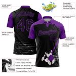 Custom Name Number Bowling Polo Shirt, Personalized 3D Black Purple Pattern, Performance Team Apparel Personalized Black