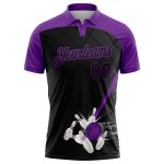 Custom Name Number Bowling Polo Shirt, Personalized 3D Black Purple Pattern, Performance Team Apparel Personalized Black
