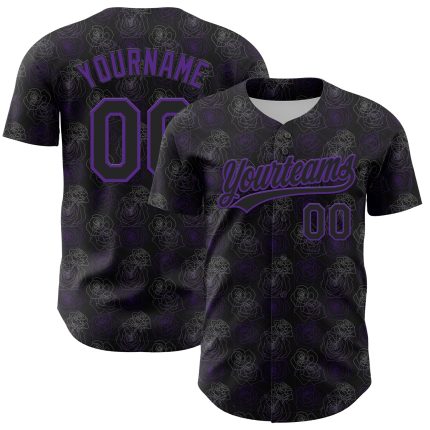 Custom Name and Number Gothic Style Rose 3D Pattern Baseball Jersey - Personalized Black Purple Team Jersey Personalized