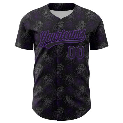 Custom Name and Number Gothic Style Rose 3D Pattern Baseball Jersey - Personalized Black Purple Team Jersey Personalized