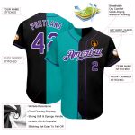 Custom Name Number Personalized Black Purple Aqua Baseball Jersey - Authentic Split Fashion Team Design Personalized Black