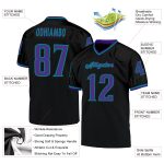 Custom Purple Aqua Black Mesh Throwback Football Jersey with Personalized Name & Number Personalized Black Purple-Aqua Mesh