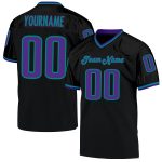 Custom Purple Aqua Black Mesh Throwback Football Jersey with Personalized Name & Number Personalized Black Purple-Aqua Mesh