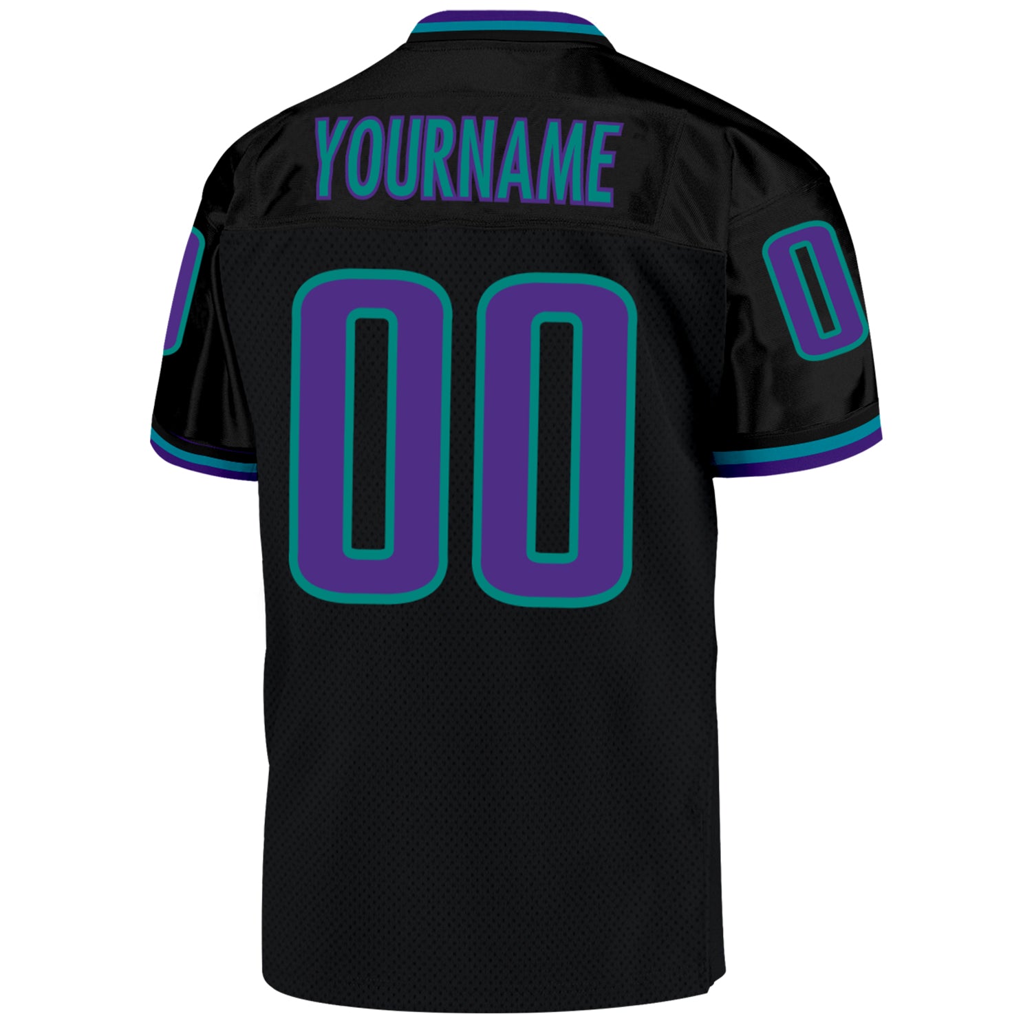 Personalized Black Purple-Aqua Mesh Authentic Throwback Football Jersey Team Custom Name and Number Custom Purple Aqua Black Mesh Throwback Football Jersey with Personalized Name & Number Personalized Black Purple-Aqua Mesh - Image 3