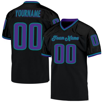 Personalized Black Purple Aqua Throwback Football Jersey Mesh Design Personalized Black Purple-Aqua Mesh Throwback Football