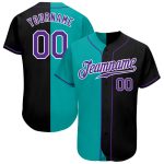Personalized Black Purple Aqua Fashion Baseball Jersey for Men and Women Personalized Black Purple-Aqua Split Fashion Baseball