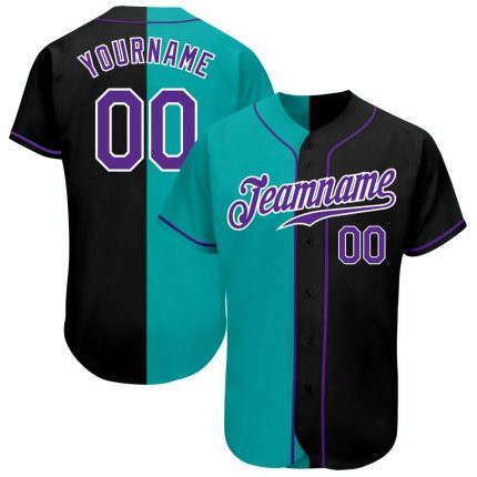 Personalized Black Purple Aqua Fashion Baseball Jersey for Men and Women Personalized Black Purple-Aqua Split Fashion Baseball