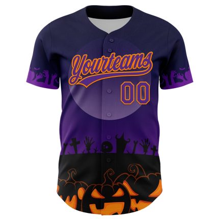 Personalized Halloween Skull Baseball Jersey Custom Name Number Black Purple Bay Orange 3D Pattern Personalized Black Purple-Bay