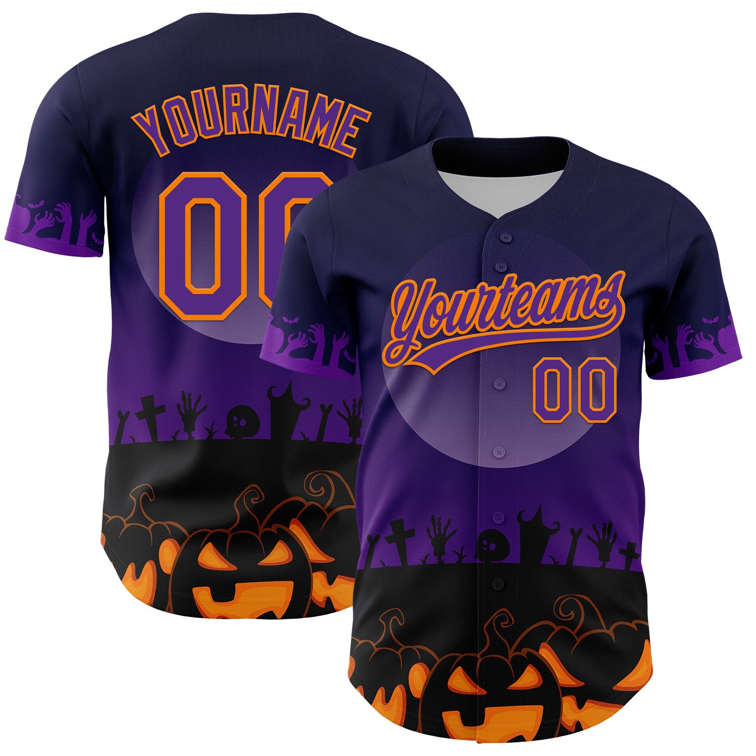 Personalized Halloween Skull Baseball Jersey Custom Name Number Black Purple Bay Orange 3D Pattern Personalized Black Purple-Bay