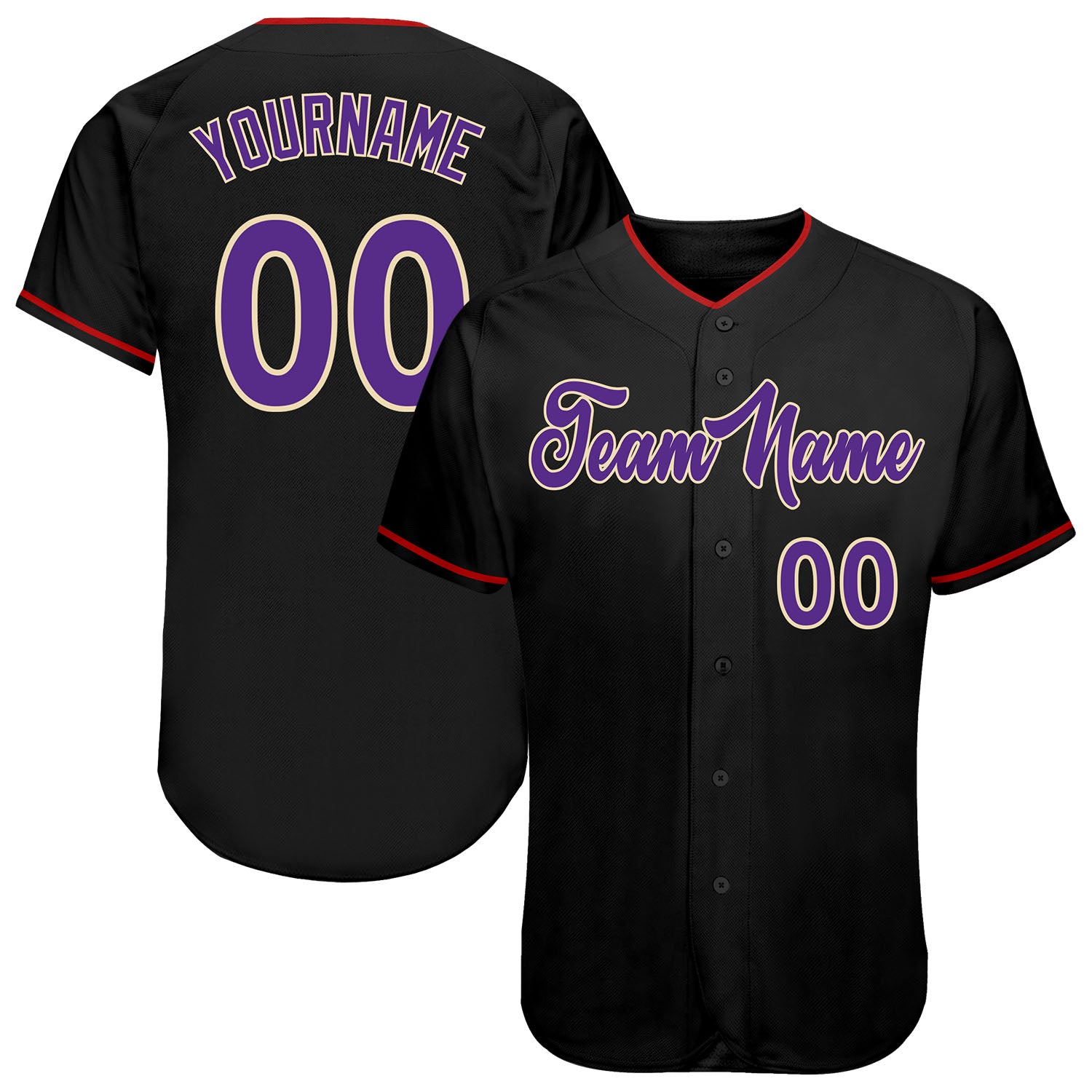 Custom Name Number Baseball Jersey - Personalized Black Purple-Cream Authentic Team Apparel Personalized Black Purple-Cream